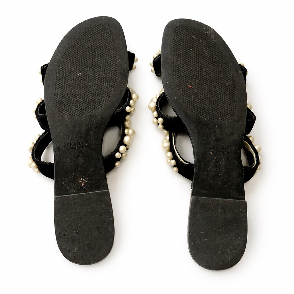Zara Pearl-Embellished Black Slide Sandals - Picture 2 of 3